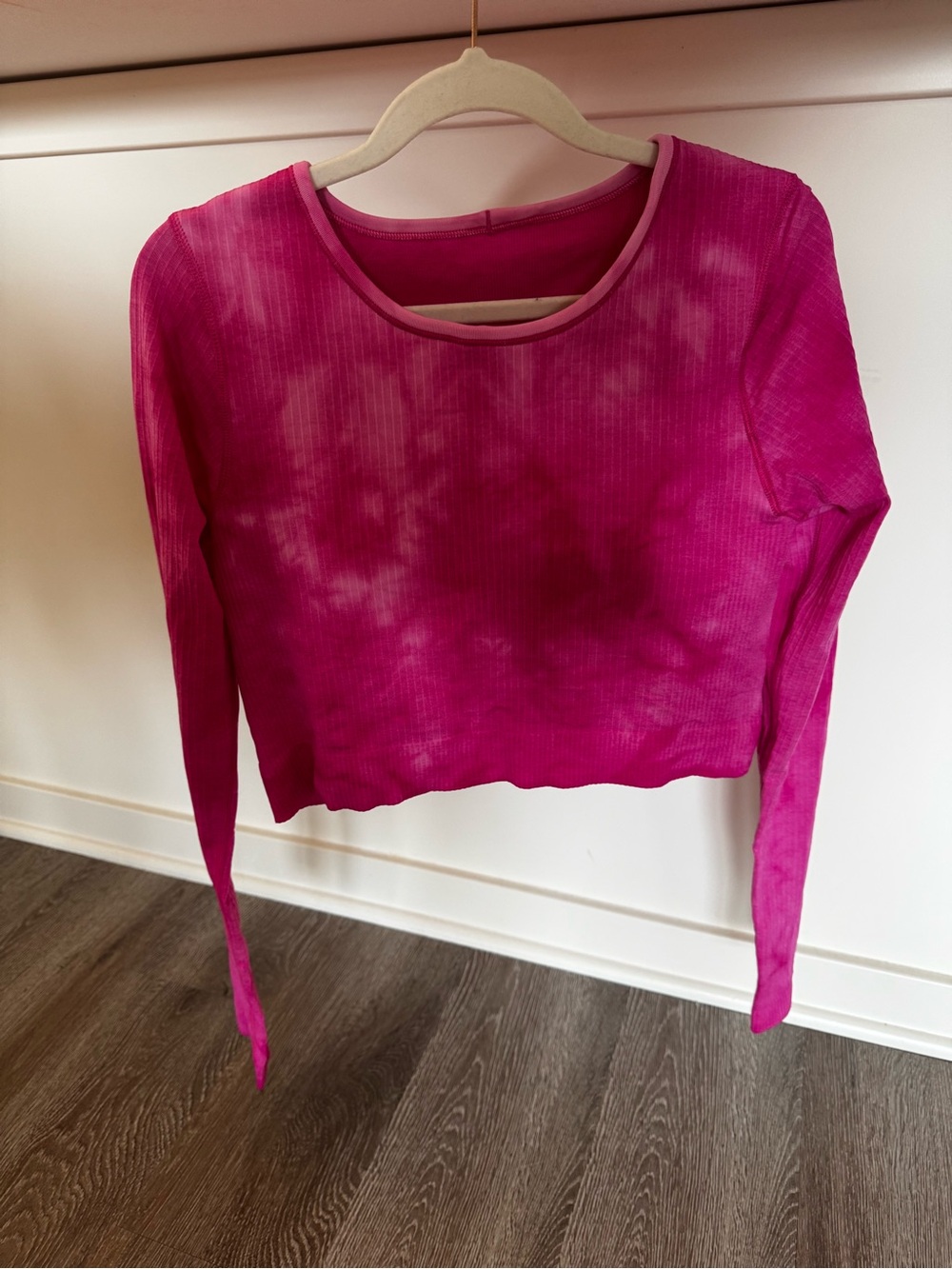 lululemon athletica Pink Tie-Dye Ribbed Long Sleeve Crop Top